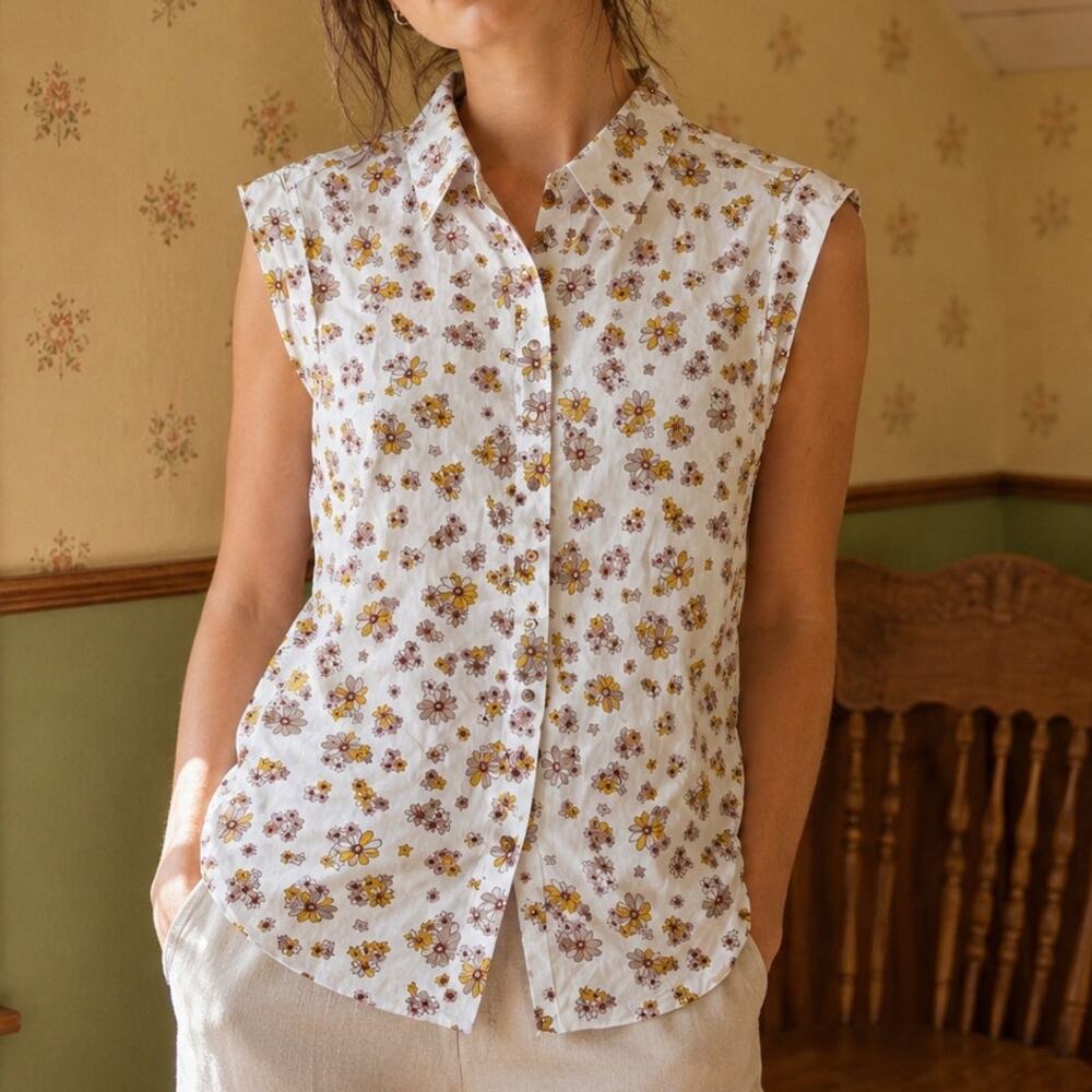 See by Chloé Daisy Floral Cotton Sleeveless Blouse 42 US 10 Cottagecore 70s Tops
